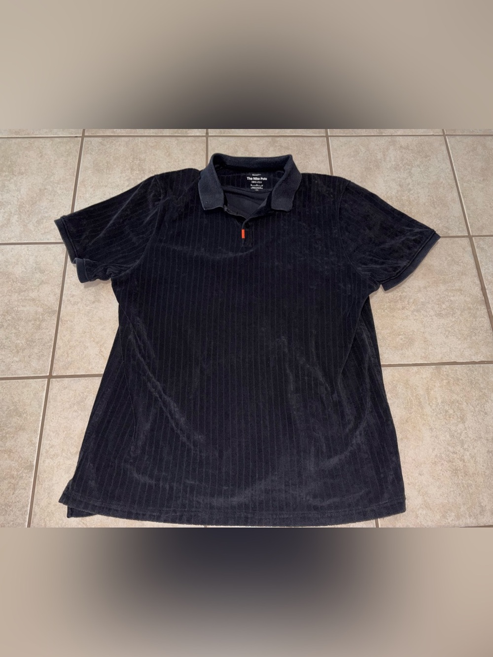 Nike Sb Men's Black Velour Polo with Subtle Pinstripes